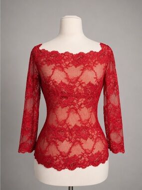 Cosabella Red Lace Top Small Made In Italy Sheer Floral Off Shoulder
